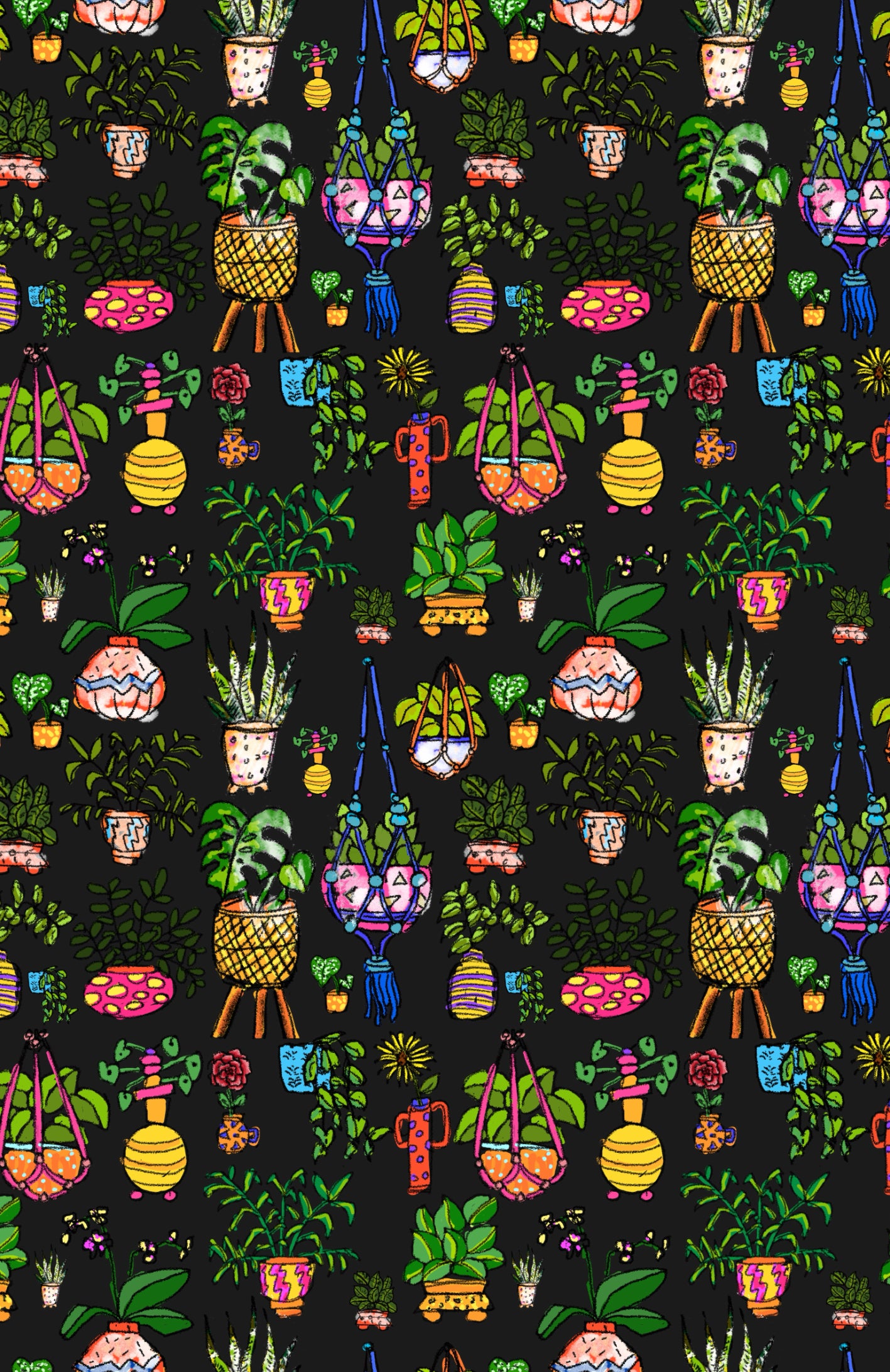 Greeting Card - ‘Pot Plant Party' Black