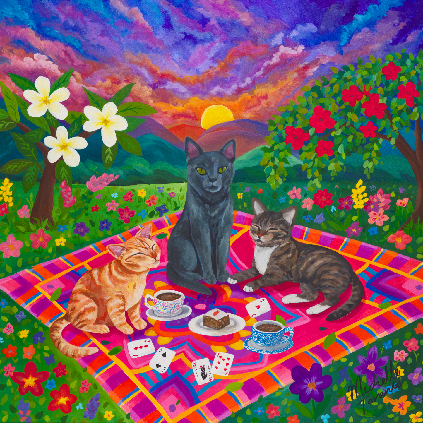 'Sunset Picnic (Cats and Cards)' Fine Art Print